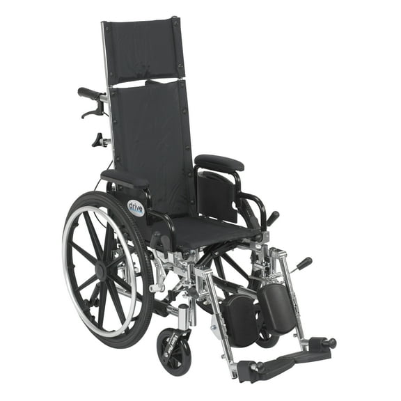 Drive Medical Viper Plus Light Weight Reclining Wheelchair with Elevating Leg Rests and Flip Back Detachable Arms, 12" Seat