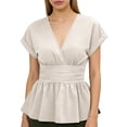 thumbnail image 2 of Endives Womens Short Sleeve T- Shirt V Neck Ruched Waist Peplum Top Chic Daily Wear Casual Blouse Summer Outfit, 2 of 6