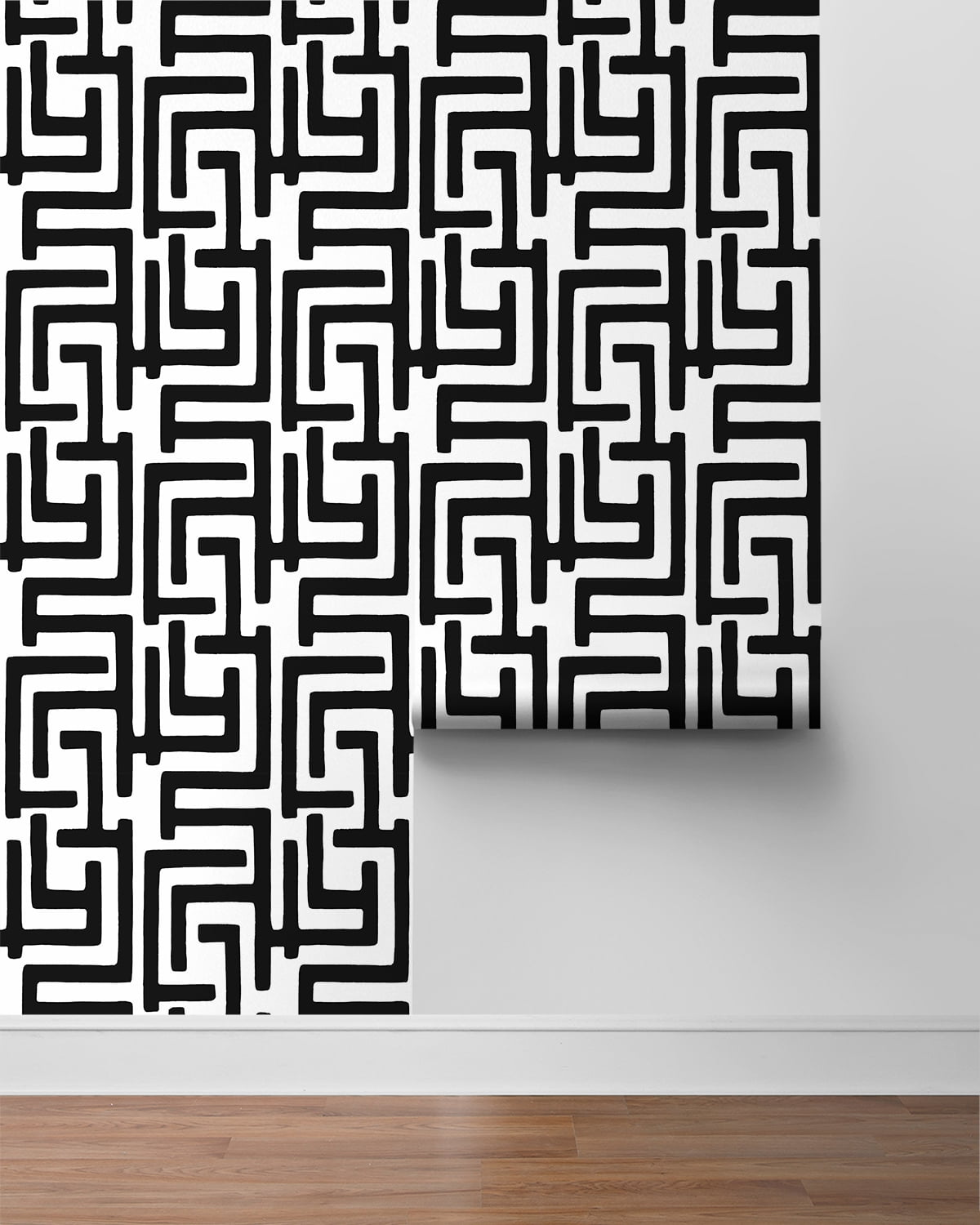 NextWall Black Graphic Maze Peel and Stick Wallpaper