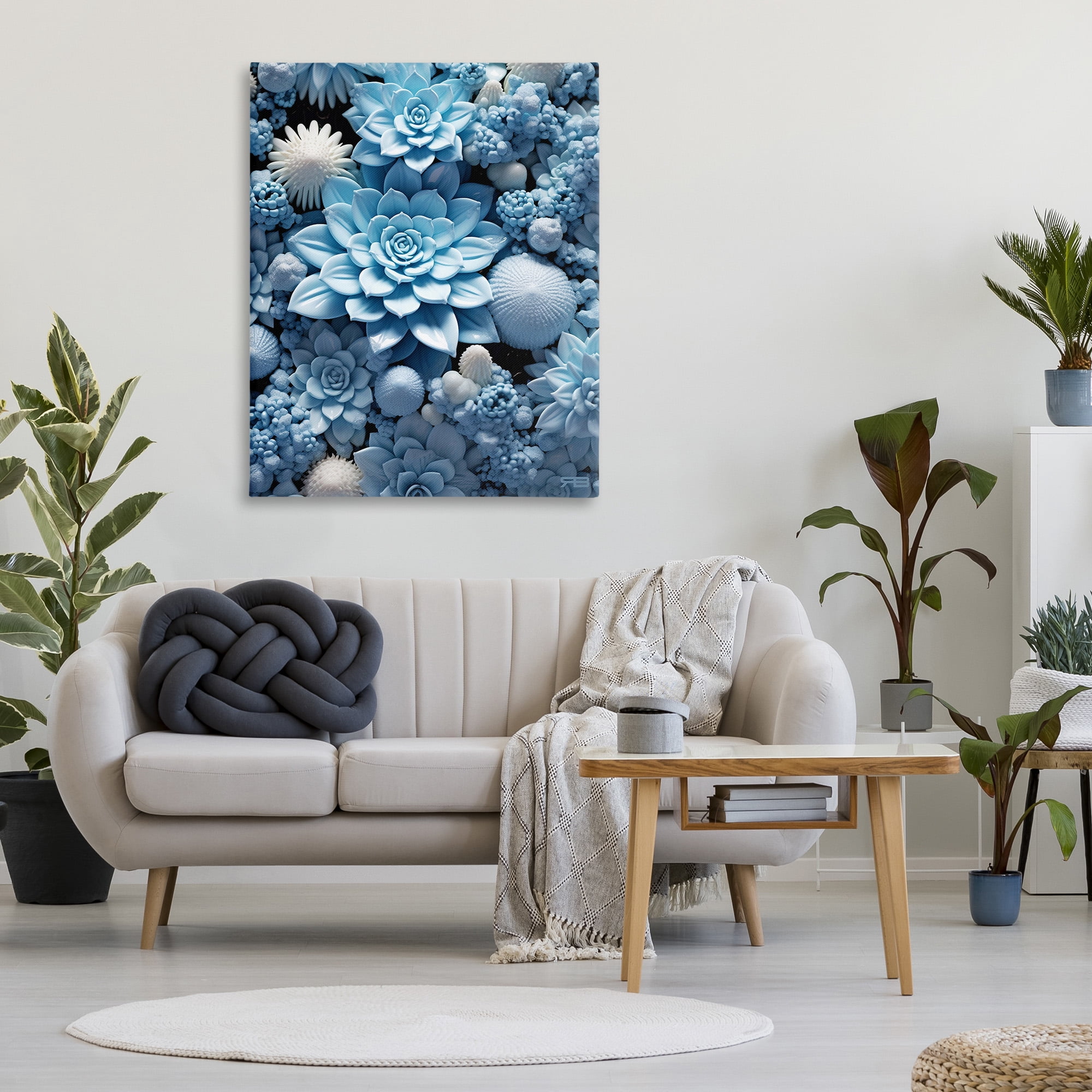 Stupell Industries Blue Patterned Succulents Botanical & Floral Painting Gallery Wrapped Canvas Art Print Wall Art, 36 x 48