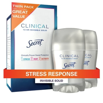 Secret Clinical Strength Invisible Solid Antiperspirant and Deodorant for Women, Stress Response, Twin Pack 1.6 oz each, 3.2oz Total