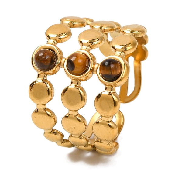 5pcs Natural Tiger Eye Finger Rings Golden Tone 304 Stainless Steel Three-layer Cuff Rings for Women Inner Diameter: Adjustable