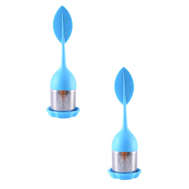 Oleegame 2PC Produce Storage Tea Infuser ,Silicone Handle Stainless Steel Strainer with Drip Tray Blue