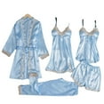 thumbnail image 2 of Censtreet 5 Piece Women's Satin Silk Pleated Nightgown Loose Sleepwear Printed Nightshirt Short Sleeve Sleep Dress, 2 of 3
