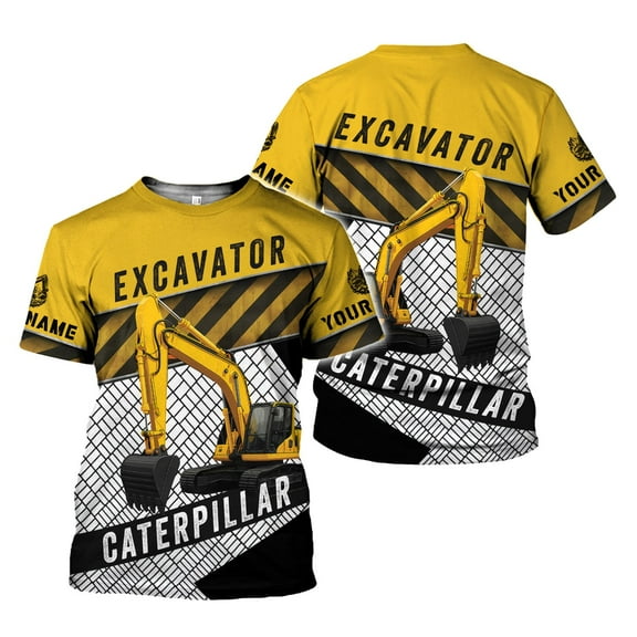 Custom Name Excavator 3D Shirt Design, Short Sleeve Tee for Men Women Graphic Top Casual Wear (T-shirt, S)