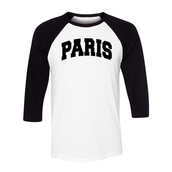 Paris College Style Three-Quarter Raglan Sleeve Baseball Shirt Unisex X-Small White/Black