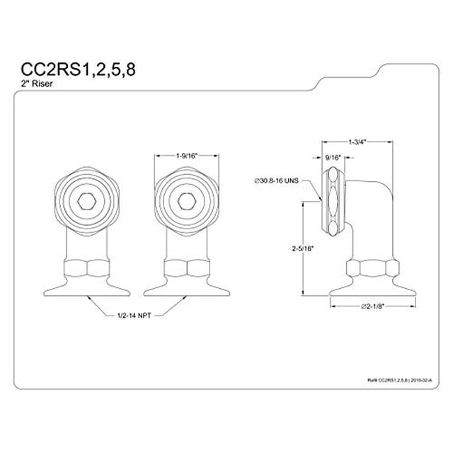 Kingston Brass CC2RS1 2 "Riser pour Remplissage de Baignoire, Chrome Poli