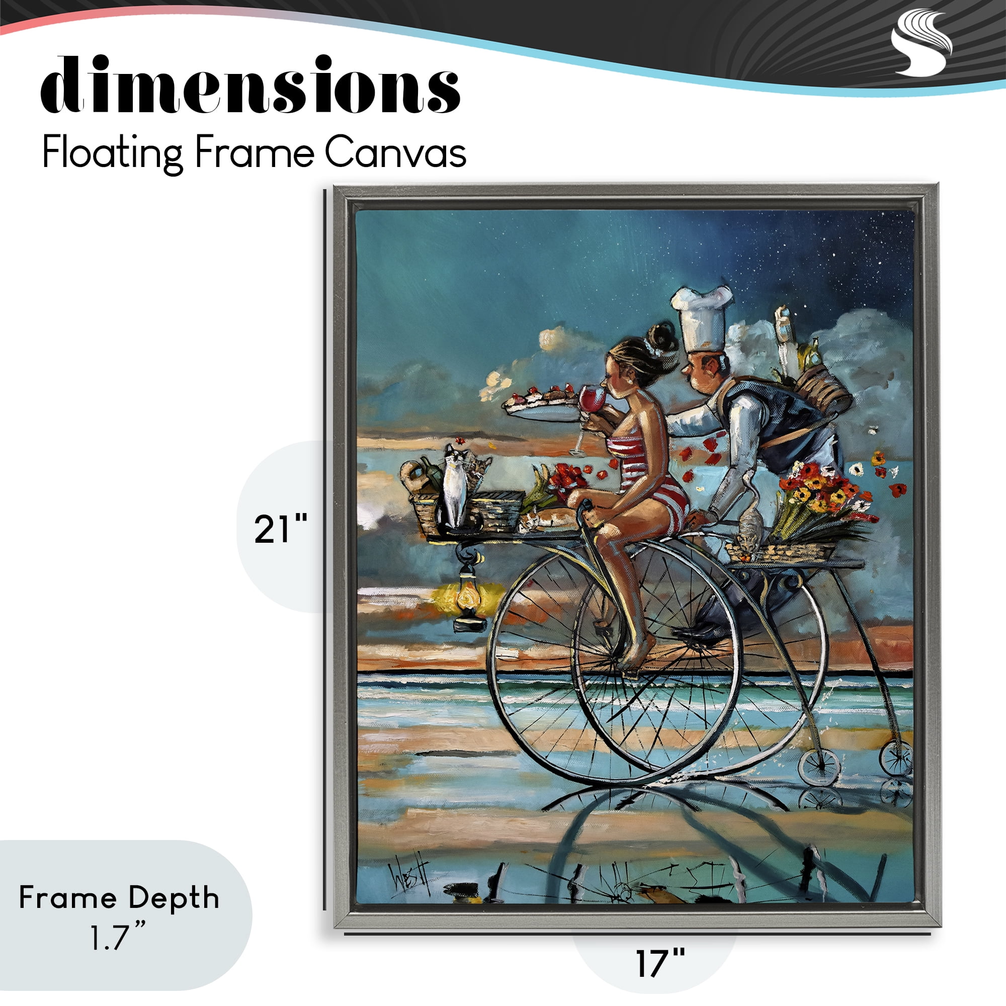 Stupell Industries Zaan's Dream Seaside Bicycle Ride Gray Framed Floater Canvas Wall Art, design by Ronald West