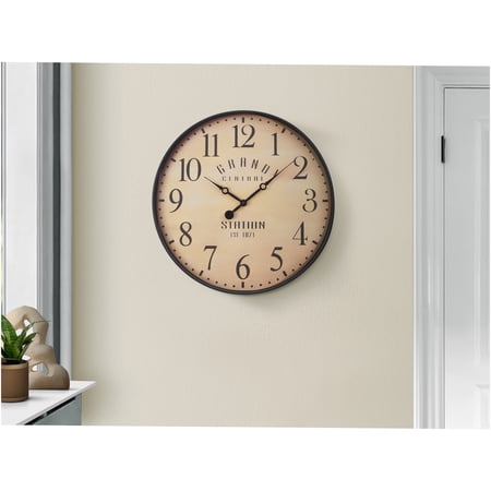 JERFIT 20 Inch Antique Brown Round Wall Clock with Grand Central Station Design, Silent Non-Ticking Quartz Movement, Tempered Glass