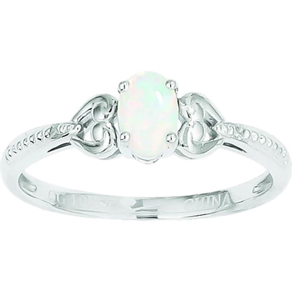 Polished 10K White Gold Genuine Opal 0.01Ct Diamond Ring Open Back Size 7