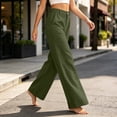 thumbnail image 4 of Cotton Wide Leg Pants for Women Flowy Pants for Women Plus Size Summer Outfits with Pockets Womens Straight Leg Button Trousers, 4 of 6