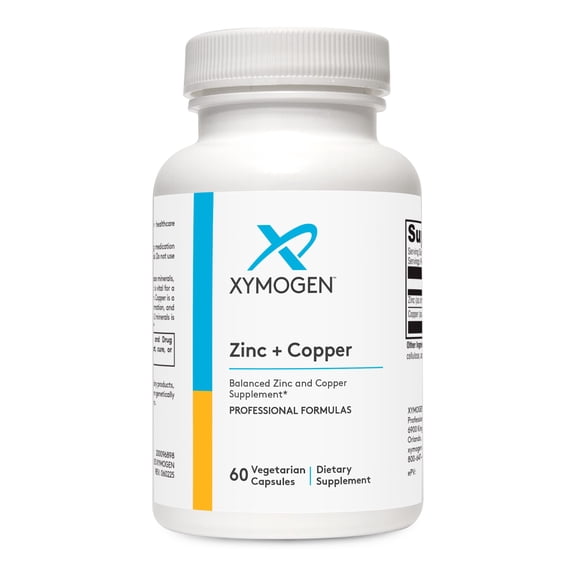 XYMOGEN Zinc Copper Essential Trace Mineral Supplement for Immune System and Enzymatic Support Balanced Zinc and Copper Formula 60 Capsules