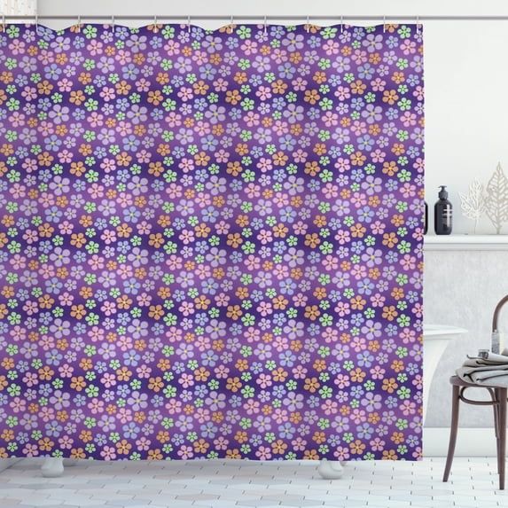 Ambesonne Floral Shower Curtain, Graphical Flower Elements, 69"Wx75"L, Quartz and Multicolor