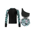 thumbnail image 2 of TiaoBug Kids Girls Print Swimsuit Rash Guard Set Long Sleeve Tops with One Shoulder Bodysuit Swimwear Surfing Bathing Suit Beachwear Lily 8, 2 of 7