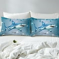 thumbnail image 5 of Shark Bed Sheets Set Blue Sequin Fluid Art Sheet Set Twin,CrErosebridalal Diamond Sheets Nautical Sea Animal Fitted Sheet,Coastal Creature Ocean Decor, 5 of 7