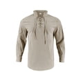 thumbnail image 3 of JTieacloth Casual Fashion Linen Long Sleeve Shirt With Drawstring Stand Collar Hip Hop Stylish Top For Outfits Wedding Button Down Shirt Yellow, 3 of 5