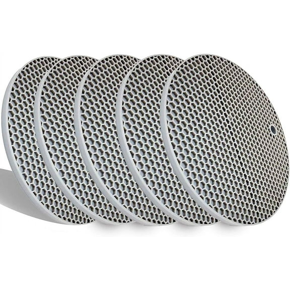 5 Pcs Extra Thick Silicone Trivets Pot Holder and Oven Mitts,Trivets for Hot Dish,Nonslip Insulation Honeycomb Rubber Hot Pads for Countertop,Multi-Purpose,Flexible Mats Heat Resistant Potholders,Grey