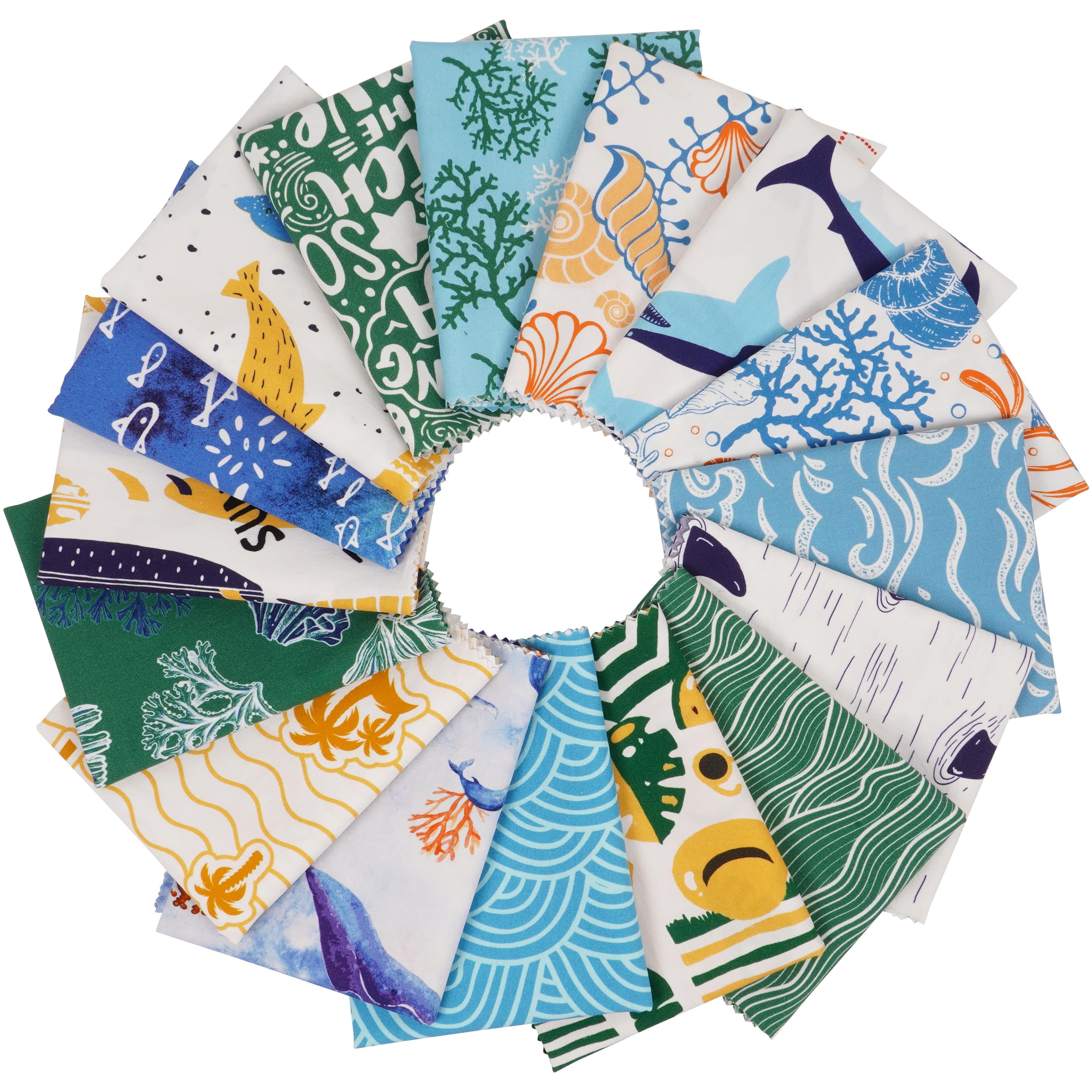 Soimoi 16 Pc Fat Quarter Bundle OceanPrint 18"x 22"DIY Patchwork-100% CottonPre-Cut Quilting Fabric Blue & Green