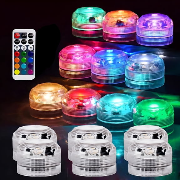 HIBIBUD Mini Submersible Led Lights with Remote,Small Underwater Tea Lights Waterproof,Flameless Candles Battery Operated,Rgb Multicolor Tealights for Vase Pool Pond Camping Christmas Party Decor