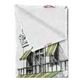 thumbnail image 2 of Sketch Soft Flannel Fleece Throw Blanket, Sketch of Parisian Patio with Tables and Lantern, Cozy Plush for Indoor and Outdoor Use, 70" x 90", Charcoal Grey White, by Ambesonne, 2 of 5