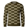 thumbnail image 7 of Men's Round Neck Long Sleeve Ribbed Knit Plaid Pullover, Sweater for Fall Winter, Casual Style and Holiday Gatherings,Army Green,L, 7 of 7