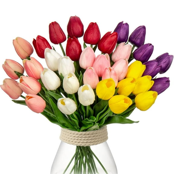 Tutuviw 10Pcs Multicolor Tulips Artificial Tulips Flowers for Decoration,Real Touch Fake Tulips Flowers Bouquet,Real Feel PU Tulips for Easter,Soft Touch Tulip Arrangement for Centerpieces/Gifts