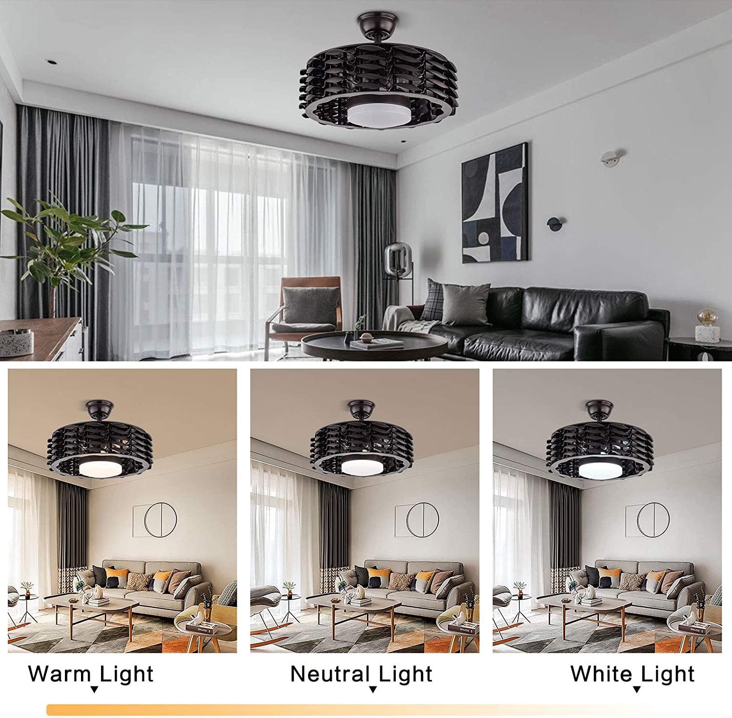 Anqidi 22 inch LED Chandelier Ceiling Lamp Fan-Bladeless Reversible 3 Color Dimmable - image 3 of 8