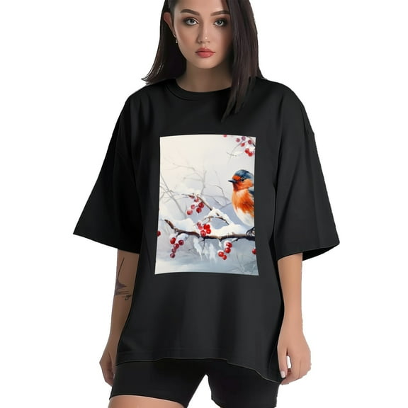 Plus Size Shirt for Women Black Tops for Women Short Sleeves Shirt for Women Red-Browed Bird 3 T Shirt Crewneck Shirt for Women XS