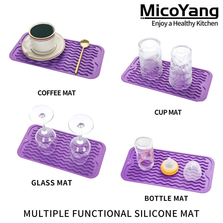MicoYang Silicone Dish Drying Mat for Multiple Usage,Easy  clean,Eco-friendly,Heat-resistant Silicone Mat for Kitchen  Counter,Sink,Bar,Bottle,or Cup