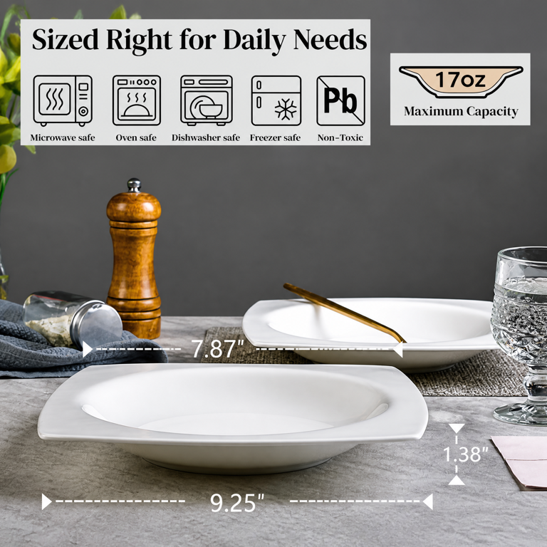 AsterOutdoor Square Plate Set For 6, White Ceramic Dinnerware photo 3