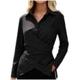 thumbnail image 2 of ClodeEU Women Collared Long Sleeve Wrap Cross Waist Slim Blouse,Casual Office Blouse Black,Women's Plus L, 2 of 8