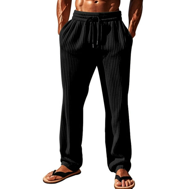 Pantalones largos para hombre, de color liso, con cordón, informales, de moda, largos, para hombre