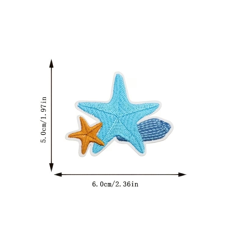 2pcs Starfish Embroidered Patch Set - Iron-On/Sew-On DIY Patches for Jackets, T-Shirts, and Bags