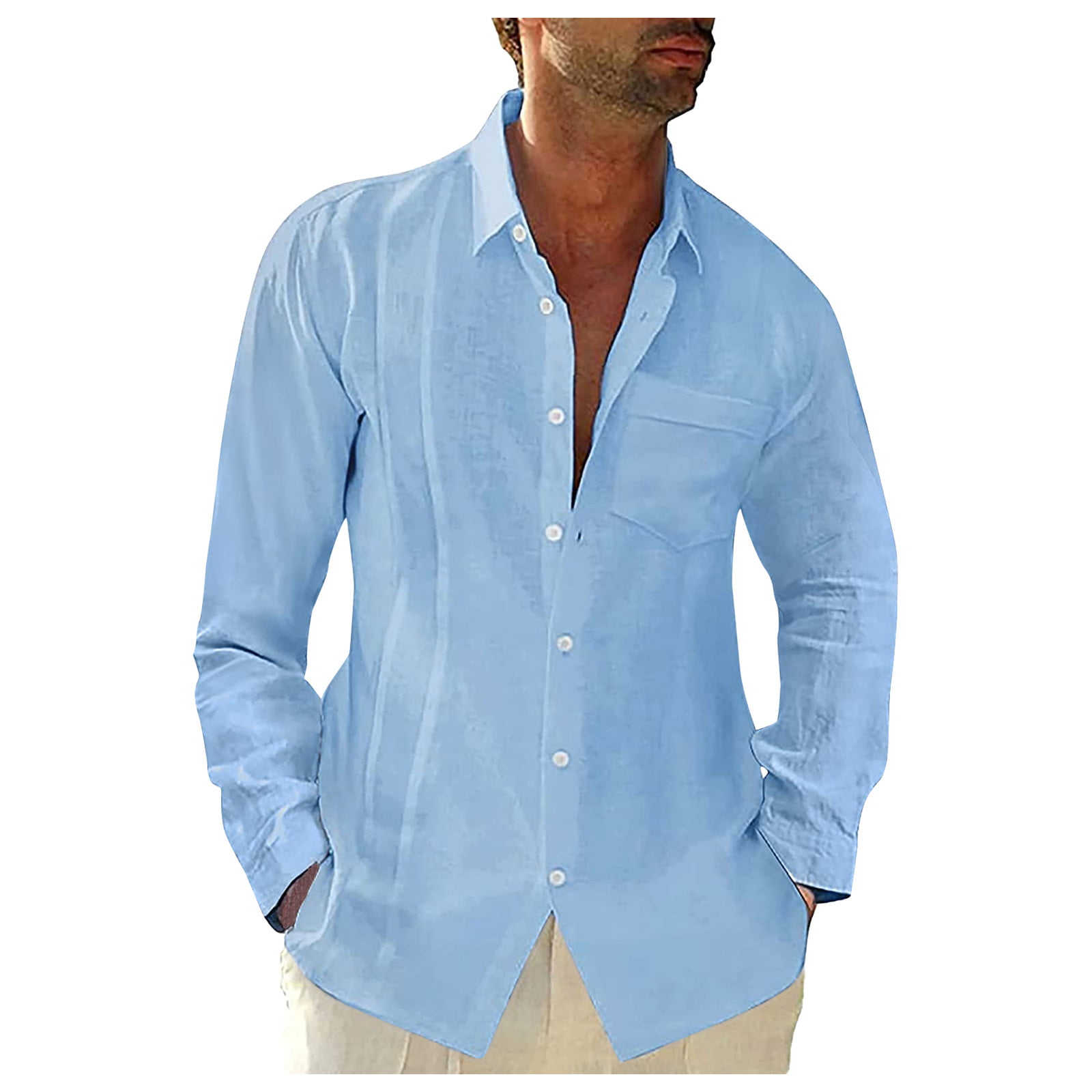 Hurrg Mens Casual Solid Regular Fit Long Sleeve Button Up Oxford Shirt with Pocket 
