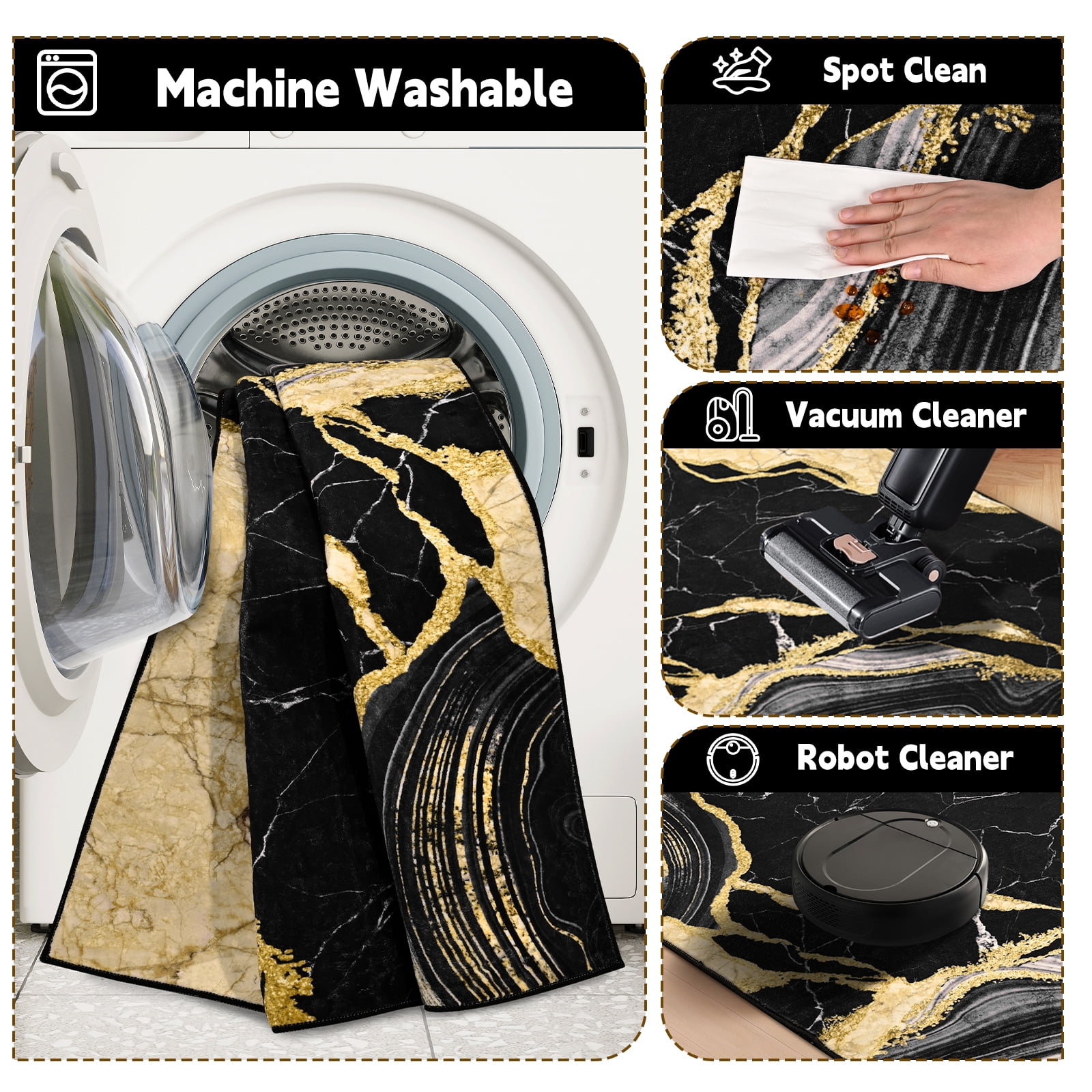 Bleum Cade 5'x7' Area Rugs for Living Room, Marble Swirl Abstract Rug Ultra Soft Washable Rugs for Bedroom, Anti Slip Durable Carpet Home Decor for Dining Room,Black Gold