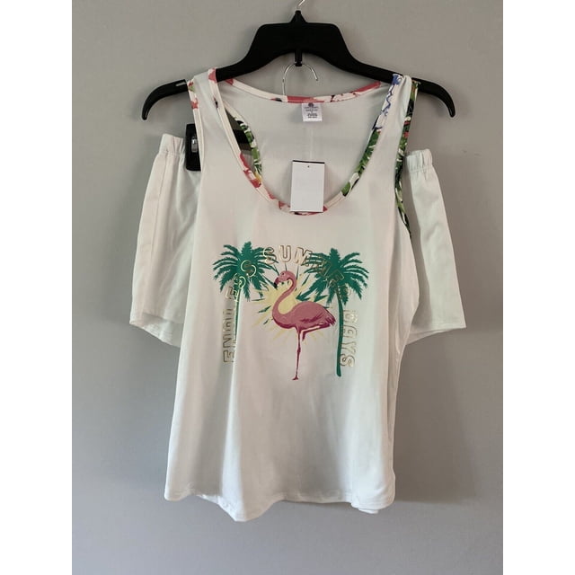Cozy Rozy 2-Piece Pyjama Set Racerback Endless Summer Days Solid Cream Size L