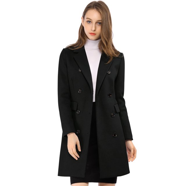 INSPIRE CHIC Manteau Mi-Long à Double Boutonnage pour Femme à Col à Revers Cranté