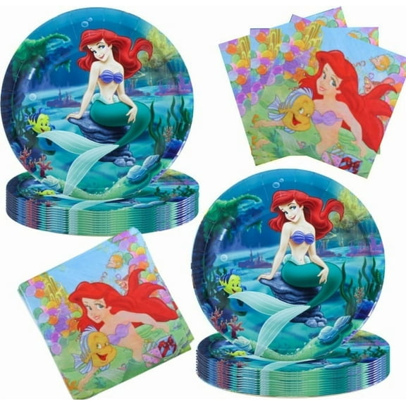40pcs Mermaid Party Supplies Include 20 Plates, 20 Napkins for the Mermaid Birthday Party Decoration