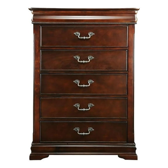 Bowery Hill 5 Drawers Traditional Solid Wood Chest in Cherry
