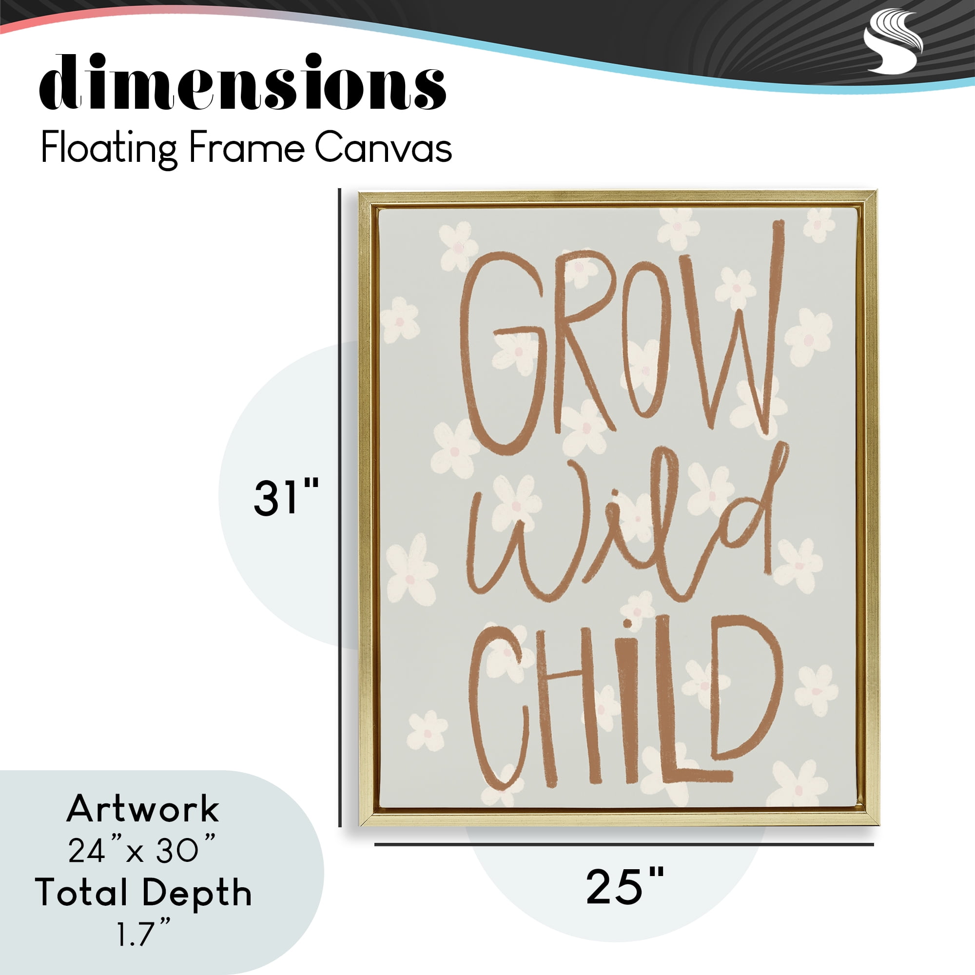 Grow Wild Child Flowers Gold Framed Floater Canvas Wall Art, design by Katie Griggs