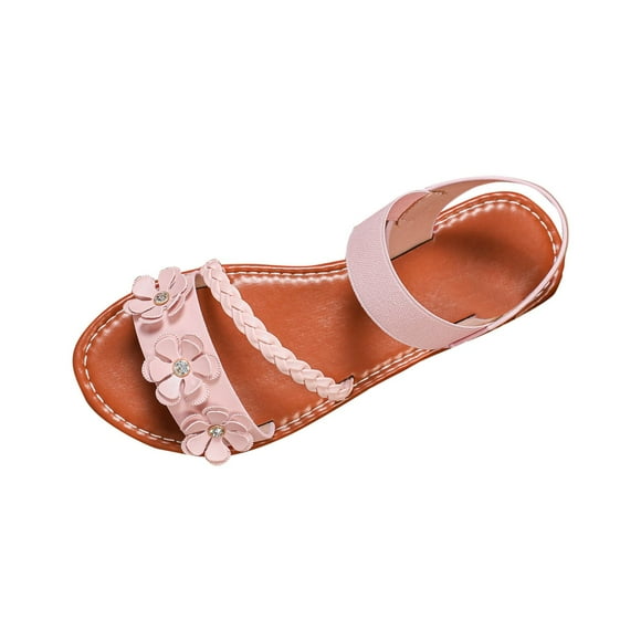 Hopeusnice Sandals for Women Non-Slip PU Materials Summer Shoes Breathable Open Toe Women's Sandals Soft Trendy Flat Heel Roman Rubber Sole Arch Support Shoes Pink 40