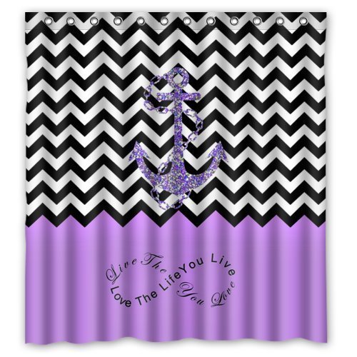 Greendecor Purple Infinity Colorblock Chevron Zigzag With Nautical Anchor Infinity Live The Life You Love You Live Waterproof Shower Curtain Set With Hooks Bathroom Accessories Size 66x72 Inches Walmart Com Walmart Com