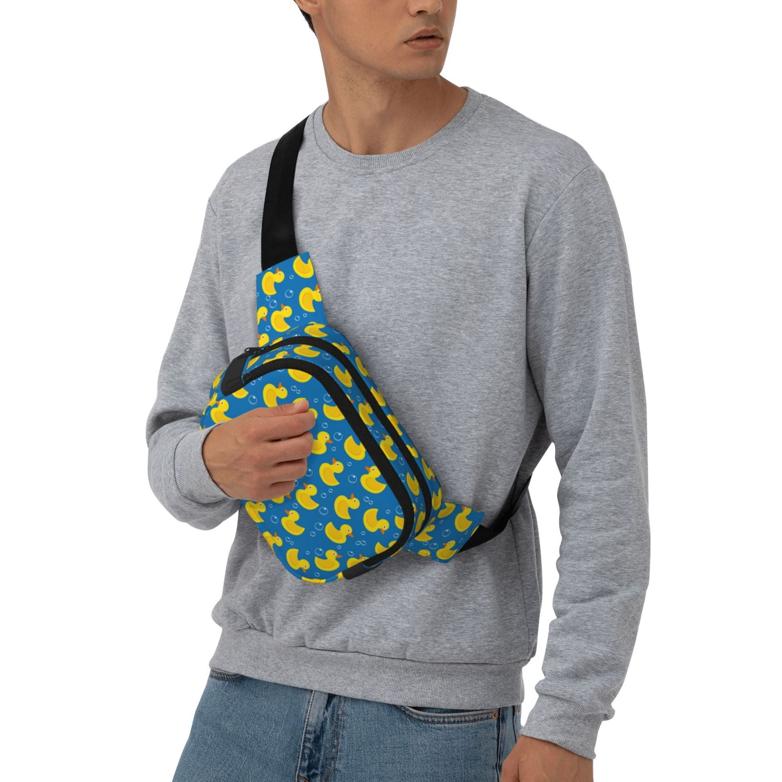 Picia Rubber Duck Print Square Double-Layer Waist Bag Mini Adjustable Waist Belt Bag Exercise Running Travel Hiking