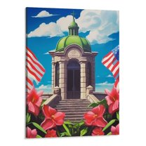 Creowell Oil Painting Canvas Wall Art Hibiscus Flower Puerto Rican Flag,Picture Prints Artwork Stretched and Framed Frog Red Floral,Wall Decor Ready to Hang for Living Room Bedroom Bathroom 16x20 Inch