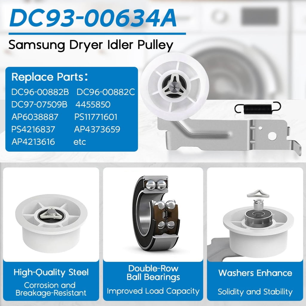 Dryer Drum Replacement With Idler Wheel Belt Spring For Multiple Models Includes Guide