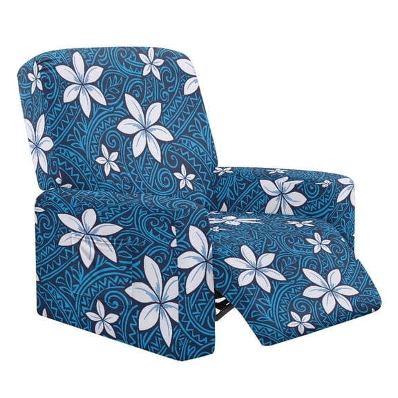 FKELYI Recliner Chair Slipcover 4 Pcs Covers for Reclinging Armchair Blue Polynesian Flower Print Fitted Sofa Couch Covers Anti-Dust Furniture Decor Protector