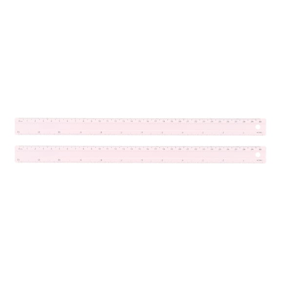 Uxcell 2pcs Metal Straight Ruler 12 Inch(30cm) Metric Aluminum Alloy Measuring Rulers Scale Tool with Hole for Measure Study Reading Classroom Office, Light Pink