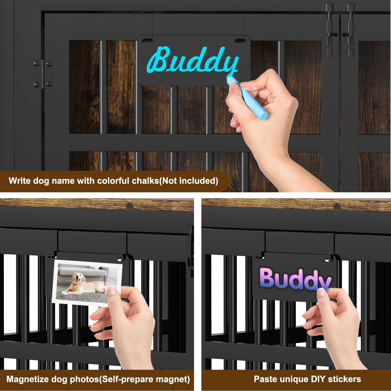 POAO 41"Heavy Duty Dog Crate Furniture with Name Tag,Chew Proof Prevent Escape for High Anxiety Dogs, Indoor Indestructible Dog Kennel ,Brown