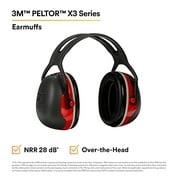 3M PELTOR X3A Over-the-Head Earmuffs, 28 dB NRR, Black/Red, 1 pair