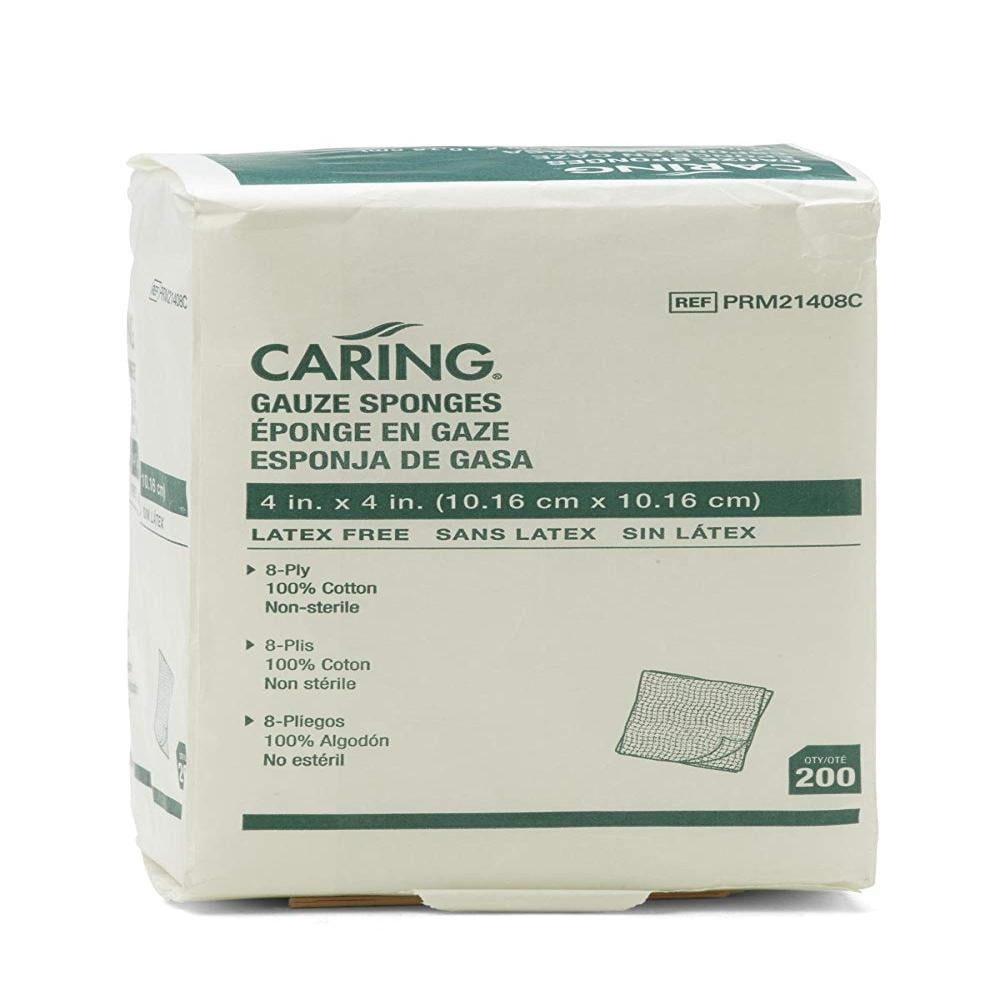 PRM21408CZ Caring Woven NonSterile 4x4 Gauze Sponges, 8ply (Pack of 200) By Medline Walmart
